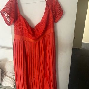 ASOS orange lace- off the shoulder pleated dress